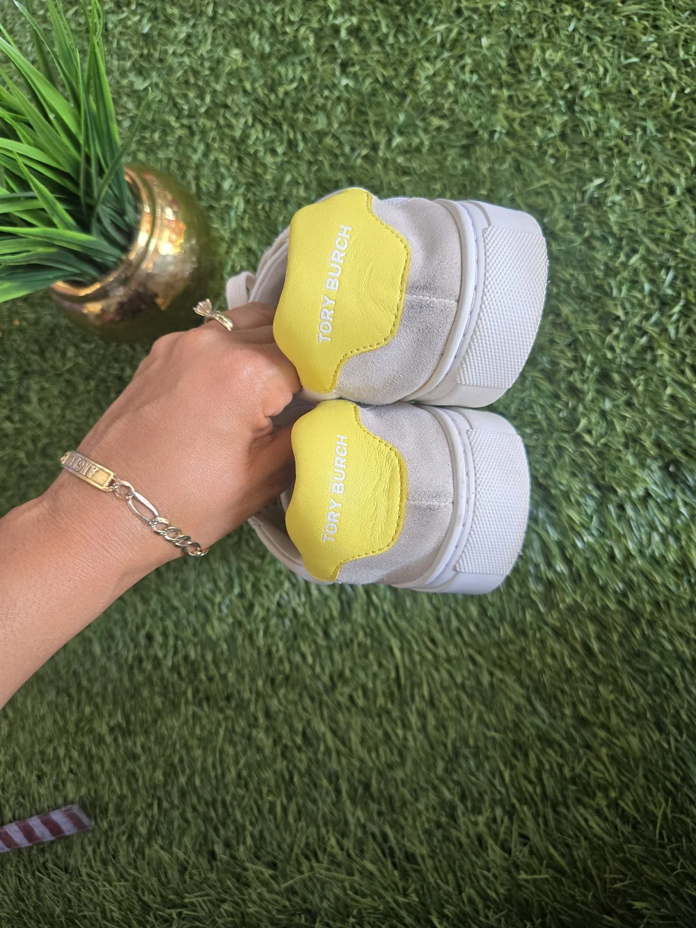 Tory Burch White Sneakers with Yellow Accents